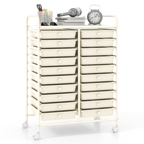 Gymax 20 Drawers Rolling Storage Cart Art Craft Organizer on Wheels Multipurpose White