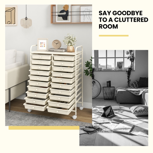 Gymax 20 Drawers Rolling Storage Cart Art Craft Organizer on Wheels Multipurpose White