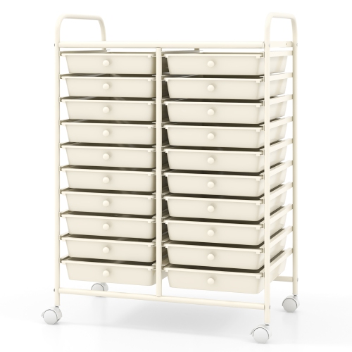 Gymax 20 Drawers Rolling Storage Cart Art Craft Organizer on Wheels Multipurpose White