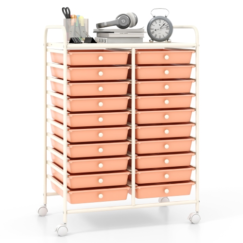 GYMAX  20 Drawers Rolling Storage Cart Art Craft Organizer On Wheels Multipurpose In Orange
