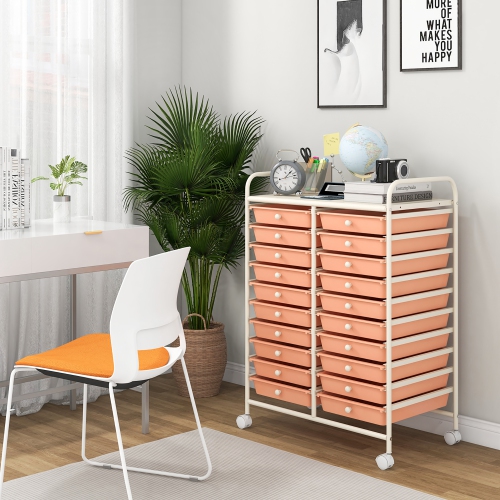 Gymax 20 Drawers Rolling Storage Cart Art Craft Organizer on Wheels Multipurpose Orange