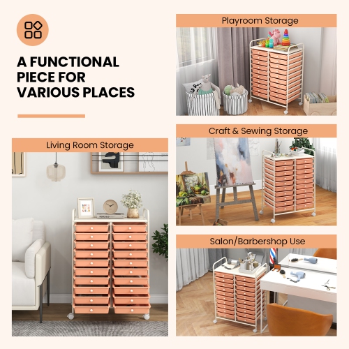 Gymax 20 Drawers Rolling Storage Cart Art Craft Organizer on Wheels Multipurpose Orange