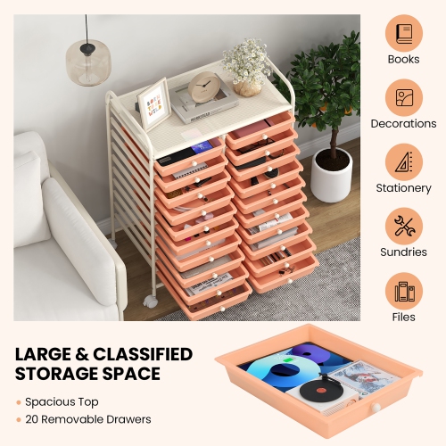 Gymax 20 Drawers Rolling Storage Cart Art Craft Organizer on Wheels Multipurpose Orange