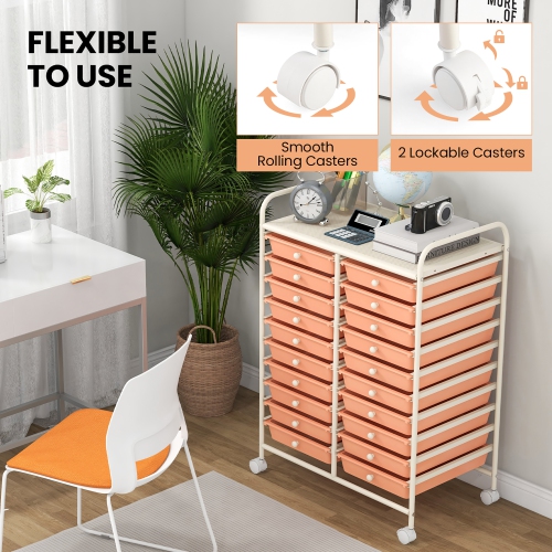 Gymax 20 Drawers Rolling Storage Cart Art Craft Organizer on Wheels Multipurpose Orange