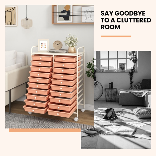 Gymax 20 Drawers Rolling Storage Cart Art Craft Organizer on Wheels Multipurpose Orange