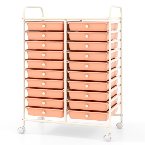 Gymax 20 Drawers Rolling Storage Cart Art Craft Organizer on Wheels Multipurpose Orange