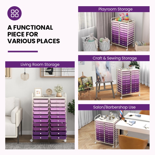 Gymax 20 Drawers Rolling Storage Cart Art Craft Organizer on Wheels Multipurpose Purple
