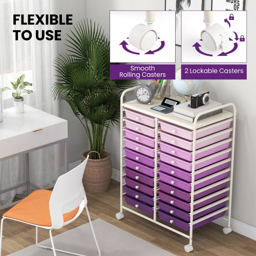Gymax 20 Drawers Rolling Storage Cart Art Craft Organizer on Wheels Multipurpose Purple