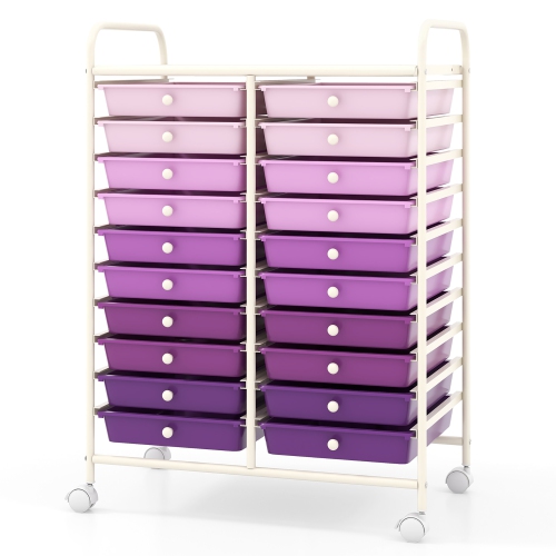 Gymax 20 Drawers Rolling Storage Cart Art Craft Organizer on Wheels Multipurpose Purple