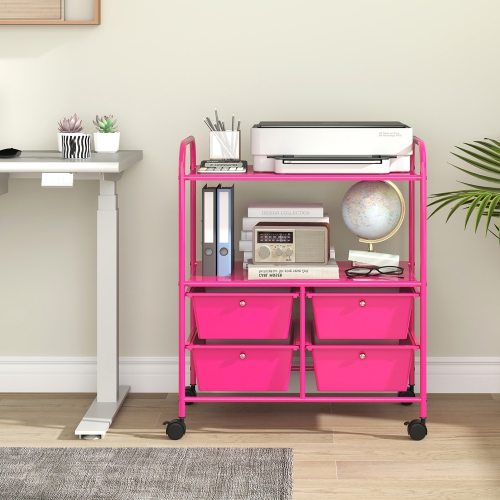 Gymax Rolling Storage Cart w/4 Drawers & 2 Shelves Multipurpose Plastic Trolley on Pink