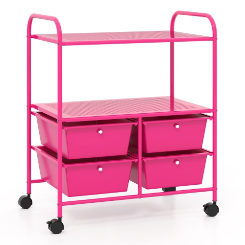 Gymax Rolling Storage Cart w/4 Drawers & 2 Shelves Multipurpose Plastic Trolley on Pink