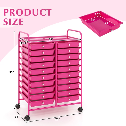 Gymax Rolling Storage Cart Art Craft Organizer on Wheels Multipurpose 20 Drawers