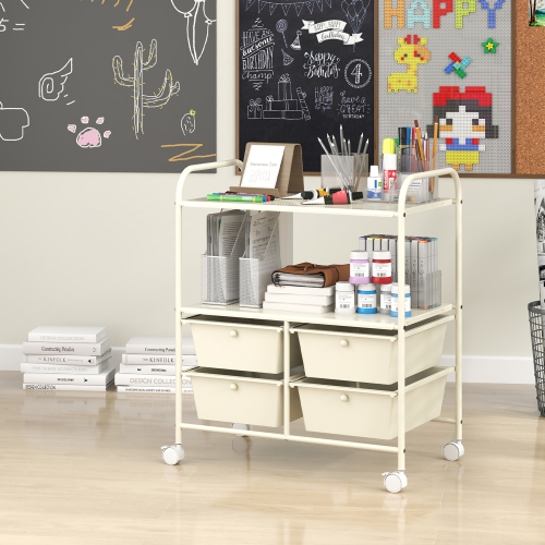 Gymax Rolling Storage Cart w/4 Drawers & 2 Shelves Multipurpose Plastic Trolley on White