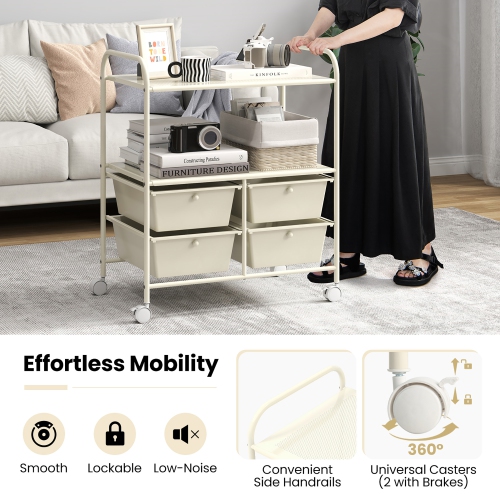 Gymax Rolling Storage Cart w/4 Drawers & 2 Shelves Multipurpose Plastic Trolley on White