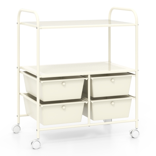 Gymax Rolling Storage Cart w/4 Drawers & 2 Shelves Multipurpose Plastic Trolley on White