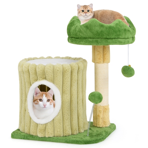 GYMAX  Modern Small Cat Tower W/ Sisal Scratching Posts Plush Padded Perch Large Condo