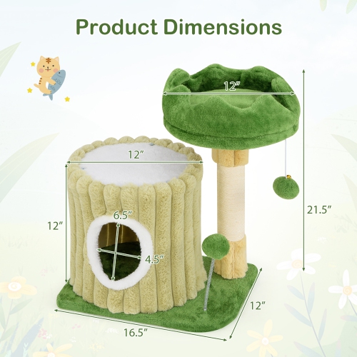 Gymax Modern Small Cat Tower w/ Sisal Scratching Posts Plush Padded Perch Large Condo