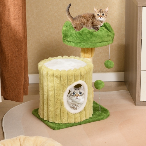 Gymax Modern Small Cat Tower w/ Sisal Scratching Posts Plush Padded Perch Large Condo