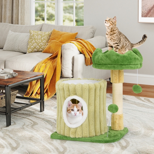 Gymax Modern Small Cat Tower w/ Sisal Scratching Posts Plush Padded Perch Large Condo