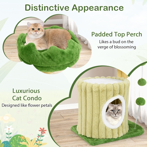 Gymax Modern Small Cat Tower w/ Sisal Scratching Posts Plush Padded Perch Large Condo