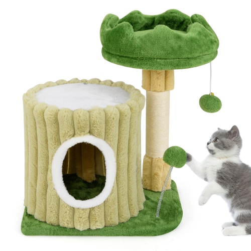 Gymax Modern Small Cat Tower w/ Sisal Scratching Posts Plush Padded Perch Large Condo