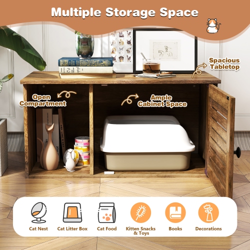 Gymax Cat Litter Box Enclosure w/ Winding Entry Louvered Door Wooden Pet Side Table