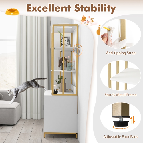 Gymax 61'' Cat Litter Box Enclosure w/ Storage 3-tier Shelves Side Entrance