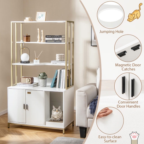 Gymax 61'' Cat Litter Box Enclosure w/ Storage 3-tier Shelves Side Entrance