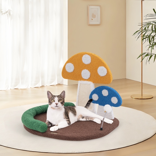 Gymax Mushroom Cat Bed for Indoor Cats w/ Comfy Napping Bed Sisal Scratching Board