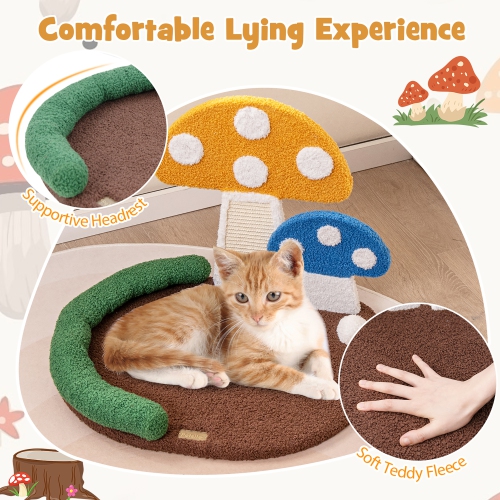 Gymax Mushroom Cat Bed for Indoor Cats w/ Comfy Napping Bed Sisal Scratching Board