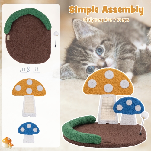 Gymax Mushroom Cat Bed for Indoor Cats w/ Comfy Napping Bed Sisal Scratching Board