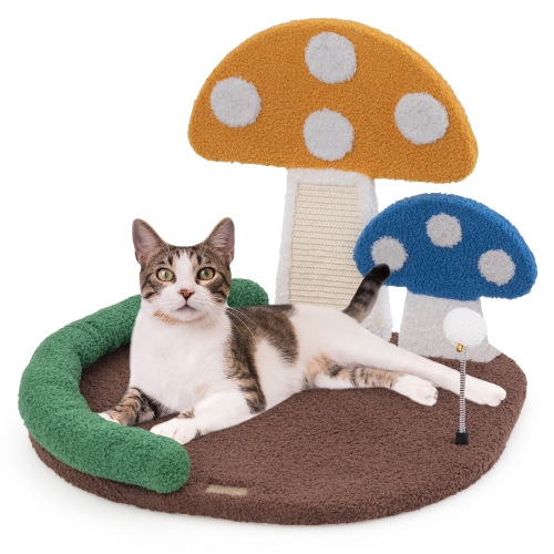 Gymax Mushroom Cat Bed for Indoor Cats w/ Comfy Napping Bed Sisal Scratching Board