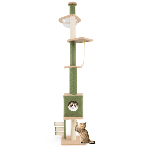 Gymax Floor to Ceiling Cat Tree w/ 86''-99.5'' Adjustable Height Space Capsule Condo