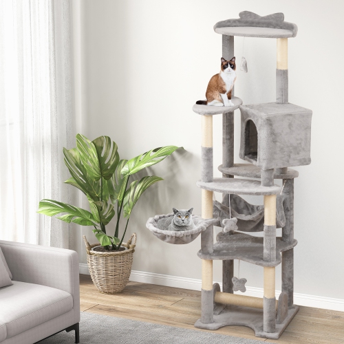 Gymax 69'' Tall Cat Tree w/ Top Perch Cozy Condo Basket Bed Hammock Basket Bed Indoor