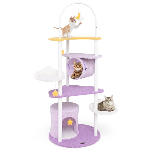 Gymax 62'' Multi-level Cat Tree w/ Moon-Shaped Top Perch Cloud-Shaped Jumping Platform