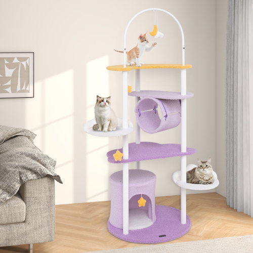 Gymax 62'' Multi-level Cat Tree w/ Moon-Shaped Top Perch Cloud-Shaped Jumping Platform