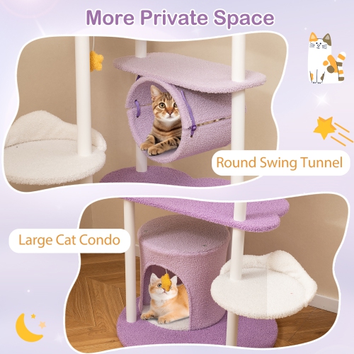 Gymax 62'' Multi-level Cat Tree w/ Moon-Shaped Top Perch Cloud-Shaped Jumping Platform