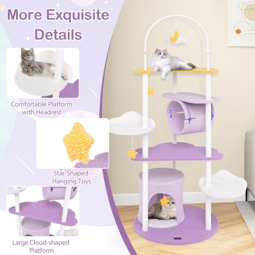 Gymax 62'' Multi-level Cat Tree w/ Moon-Shaped Top Perch Cloud-Shaped Jumping Platform