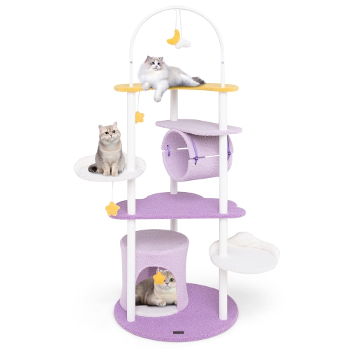 Gymax 62'' Multi-level Cat Tree w/ Moon-Shaped Top Perch Cloud-Shaped Jumping Platform