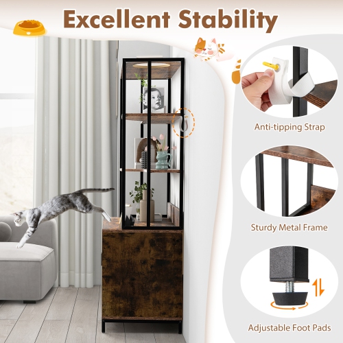 Gymax 61'' Cat Litter Box Enclosure w/ Storage 3-tier Shelves Side Entrance