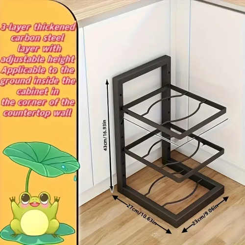 Multi-Layer Pot and Pan Rack for Efficient Kitchen Storage, Organized Storage