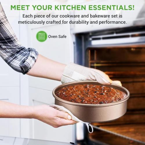 NutriChef 20-Piece Nonstick Kitchen Cookware Set - PFOA/PFOS-Free Heat Resistant Lacquer Kitchen Ware Pots Baking Pan Set w/ Saucepan, Frying Pans,