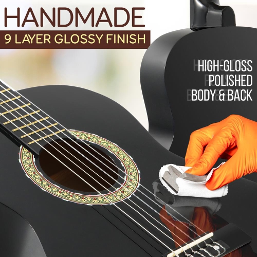 Pyle Beginner Acoustic Guitar Kit, 3/4 Junior Size All Wood Build Nylon Instrument with Capo, Gig Bag, Strap, Extra String Set, for Students Adults