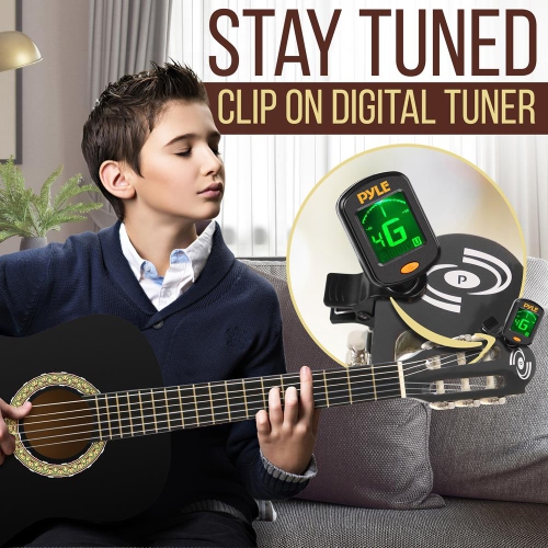 Pyle Beginner Acoustic Guitar Kit, 3/4 Junior Size All Wood Build Nylon Instrument with Capo, Gig Bag, Strap, Extra String Set, for Students Adults