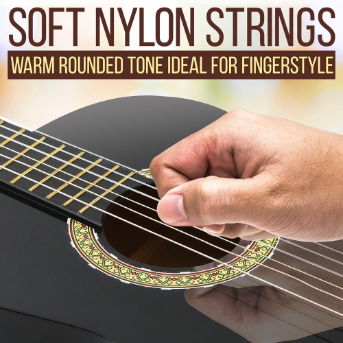 Pyle Beginner Acoustic Guitar Kit, 3/4 Junior Size All Wood Build Nylon Instrument with Capo, Gig Bag, Strap, Extra String Set, for Students Adults