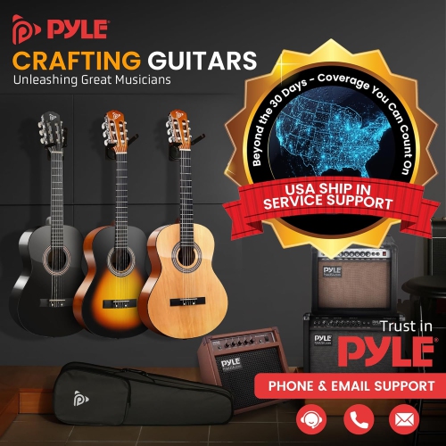 Pyle Beginner Acoustic Guitar Kit, 3/4 Junior Size All Wood Instrument for Kids, Adults, 36" Blue Burst