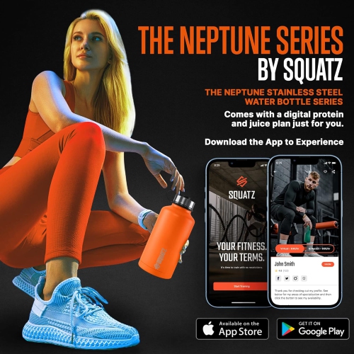 SQUATZ 64 Oz Neptune Series Steel Water Bottle, Stainless Double Wall Vacuum Insulated Flask with Handle Strap, Durable and Elegant Leak Proof Wide
