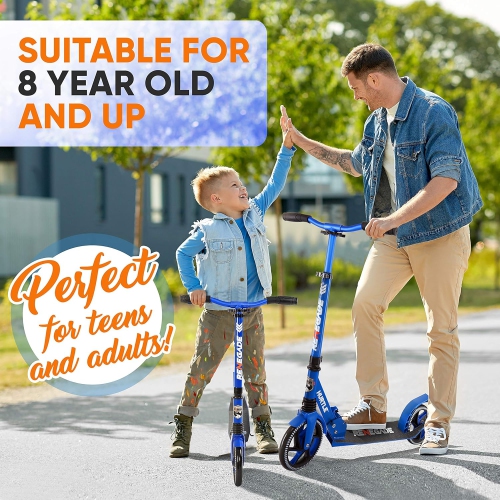 Hurtle Renegade Kick Scooters for Kids Teenagers Adults- 2 Wheel Kids Scooter with Adjustable T-Bar Handlebar - Portable Folding Scooters for Kids