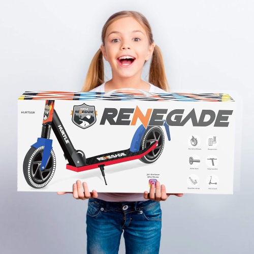 Hurtle Renegade Kick Scooters for Kids Teenagers Adults- 2 Wheel Kids Scooter with Adjustable T-Bar Handlebar - Portable Folding Scooters for Kids