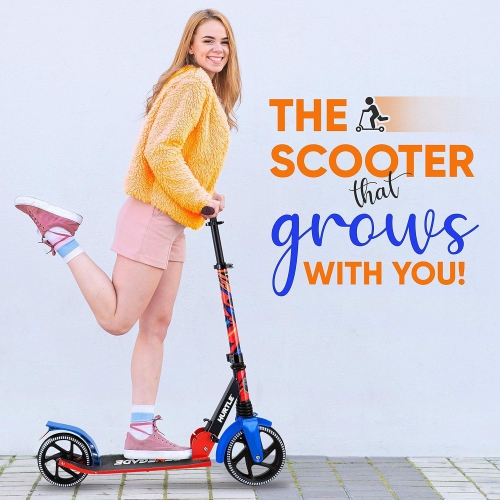 Hurtle Renegade Kick Scooters for Kids Teenagers Adults- 2 Wheel Kids Scooter with Adjustable T-Bar Handlebar - Portable Folding Scooters for Kids